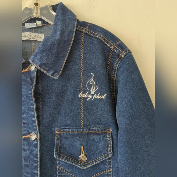 Vintage Baby Phat Women's Blue Denim Embroidered Logo Y2K/90s Jacket 23/24 - Picture 2 of 9